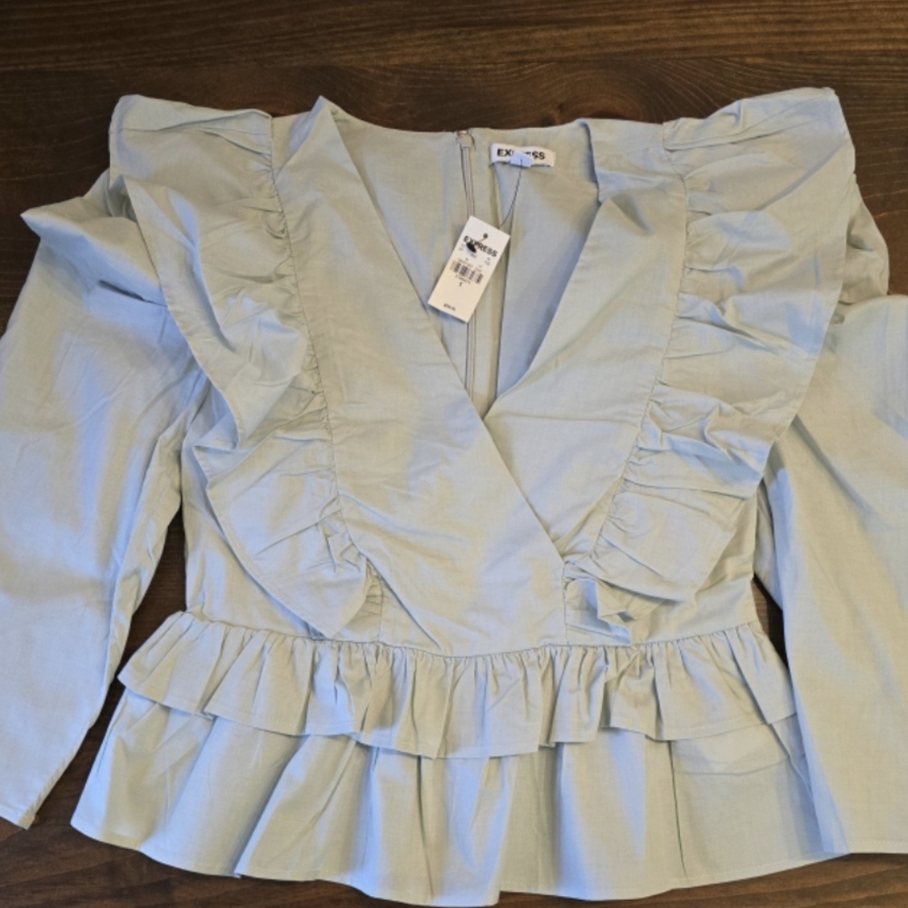 Express Light Blue Ruffled Women's Top